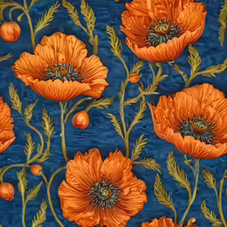 there is a blue background with an orange flower