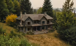 an old house in the middle of a forest