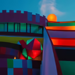a building is made of colorfully colored blocks and walls