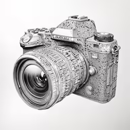 a black and white photo of a camera