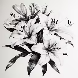 a black and white drawing of a bouquet of flowers