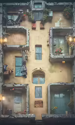 the building has lots of windows and shutters