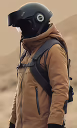 the man with a helmet is standing outside