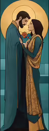 jesus and mary embracing by the light of the candle