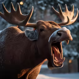 a big reindeer growling with the tongue wide open