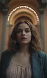 a beautiful woman standing in an elevator hall