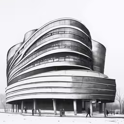 a black and white image of a building