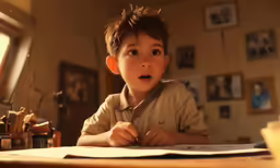 there is a little boy that is writing on paper