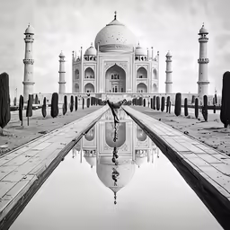 a taj with pillars and a man standing in front of it