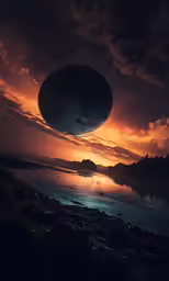 a picture taken at dusk, with the moon just above the horizon