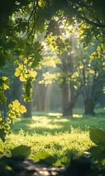 a forest with trees that have green leaves