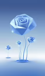 three identical sized blue flowers are shown in this still life photograph