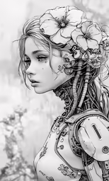 an illustration of a girl with flowers in her hair