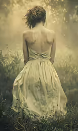 a woman in a dress is standing alone