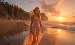 the young woman is on the beach with a sheet wrapped around her