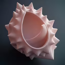 a light pink ceramic object placed in front of a black background