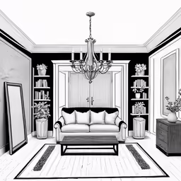 black and white living room drawing