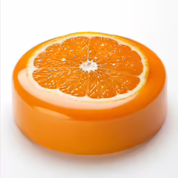 an orange is sitting on top of the white surface