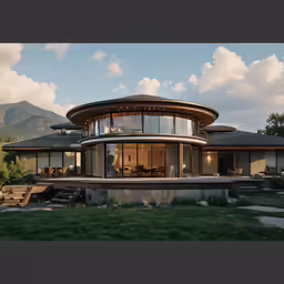 a house with the top floor covered in glass and overlooking mountain views
