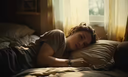 young girl resting with her eyes closed on bed