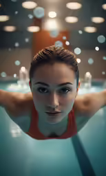 the woman has turned her head in a swimming pool