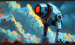 an robot looking into a cloud filled sky