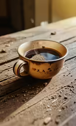 a small pot sitting on top of a wooden table