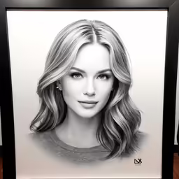 the original portrait of the blonde haired woman in black and white