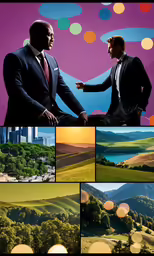 a group of different shots showing two people in suits