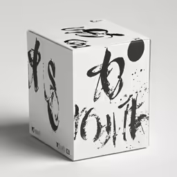 a white cube with the word eat out
