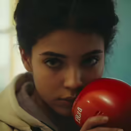 a woman wearing a jacket and boxing gloves