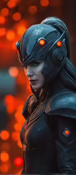 an avengers character wearing headphones, looking like she is ready to attack