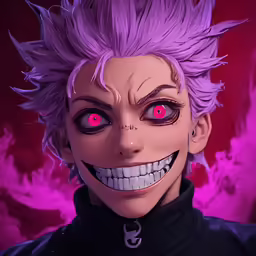 a character is featured with pink hair