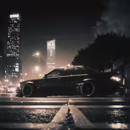 a black car that is parked in front of a building