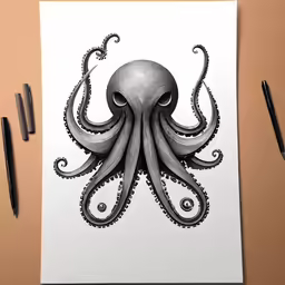 a drawing of an octopus is shown with ink