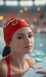 young girl posing at pool with her head in the water