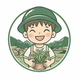 boy wearing hat holding potted plant