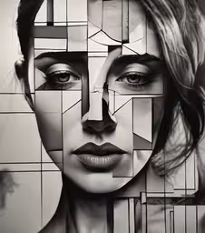 the face and shoulders of a woman, with a geometric pattern covering it,a girl