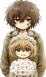 two people with short hair wearing glasses and flowers