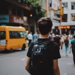 people crossing the road at a street fair