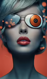 a woman with round glasses and blue hair