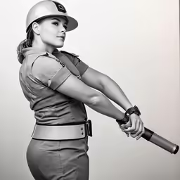 a woman with a baseball bat in a photo