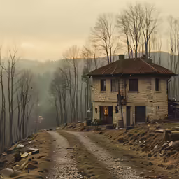 a dirt road winds through a barren hill
