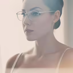 the woman is posing for a picture wearing glasses