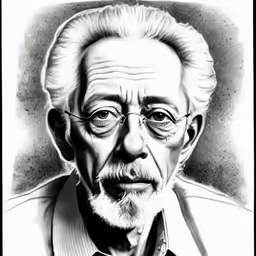 a drawing of an older man with glasses