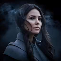 a girl in the dark with smoke coming from her