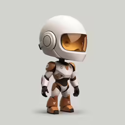 a robot in a white helmet and orange boots