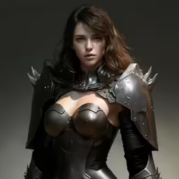 a model is dressed in metal armor