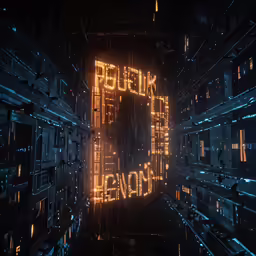 the neon city with words projected at its edge