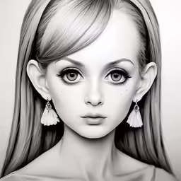 a rendering of a girl with long hair and big lashes